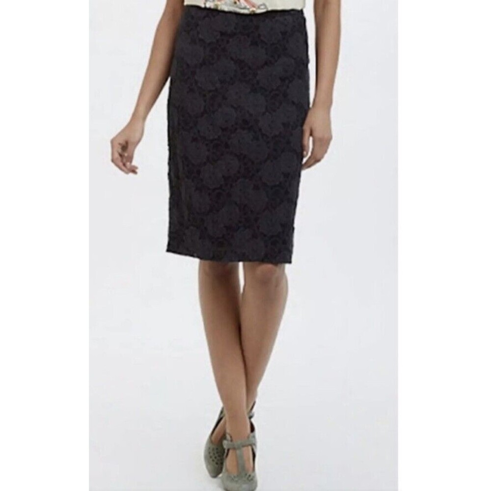 Anthropologie Maeve Skirt Womens Small Black Alva Lace Pencil Stretch Preppy